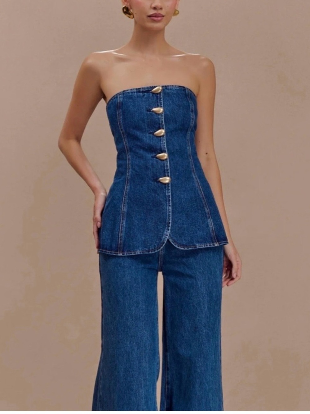 Meshki Blue Denim Strapless Corset Top Lennox